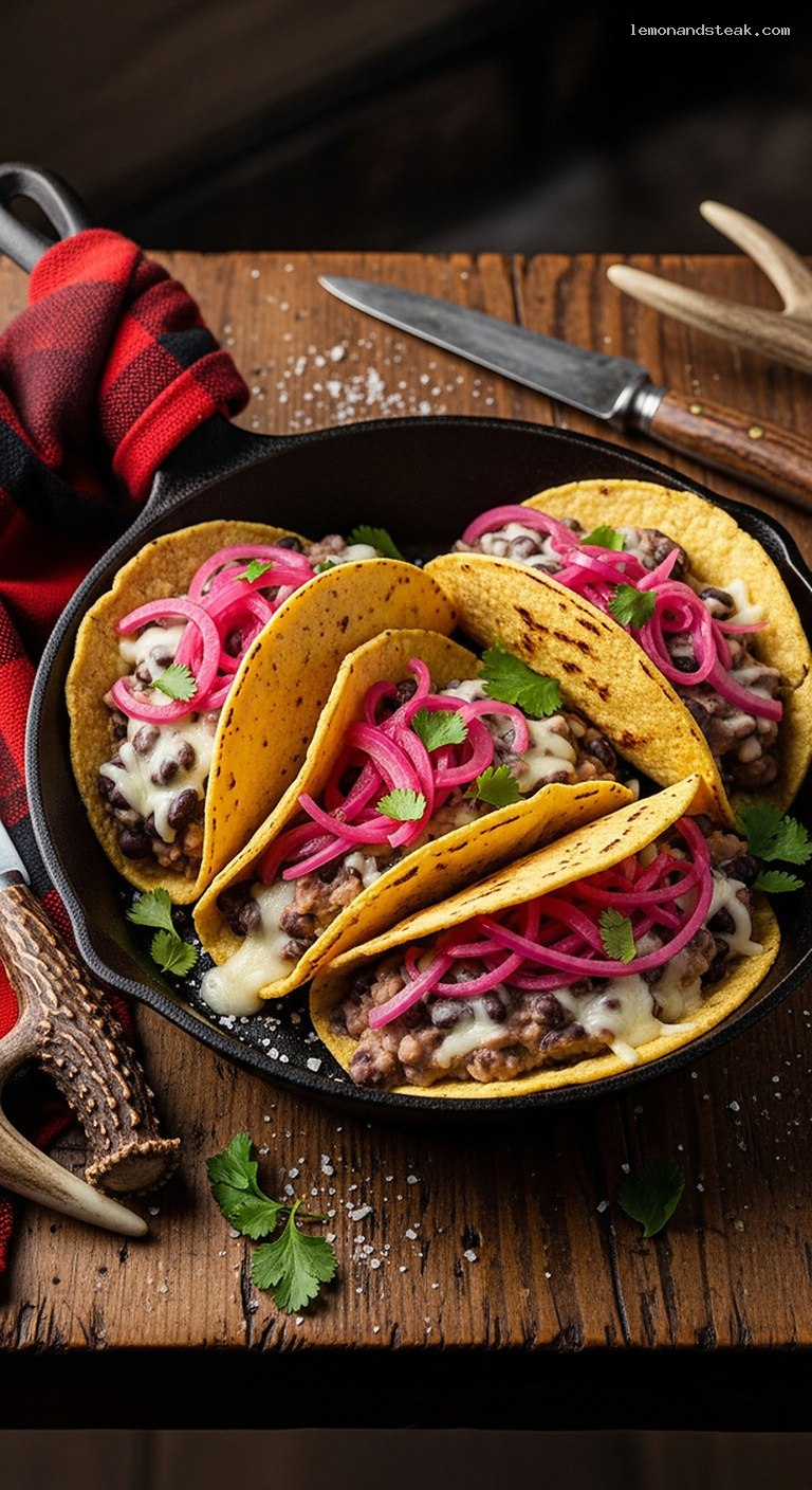 Skillet Bean and Cheese Tacos with Pickled Onions