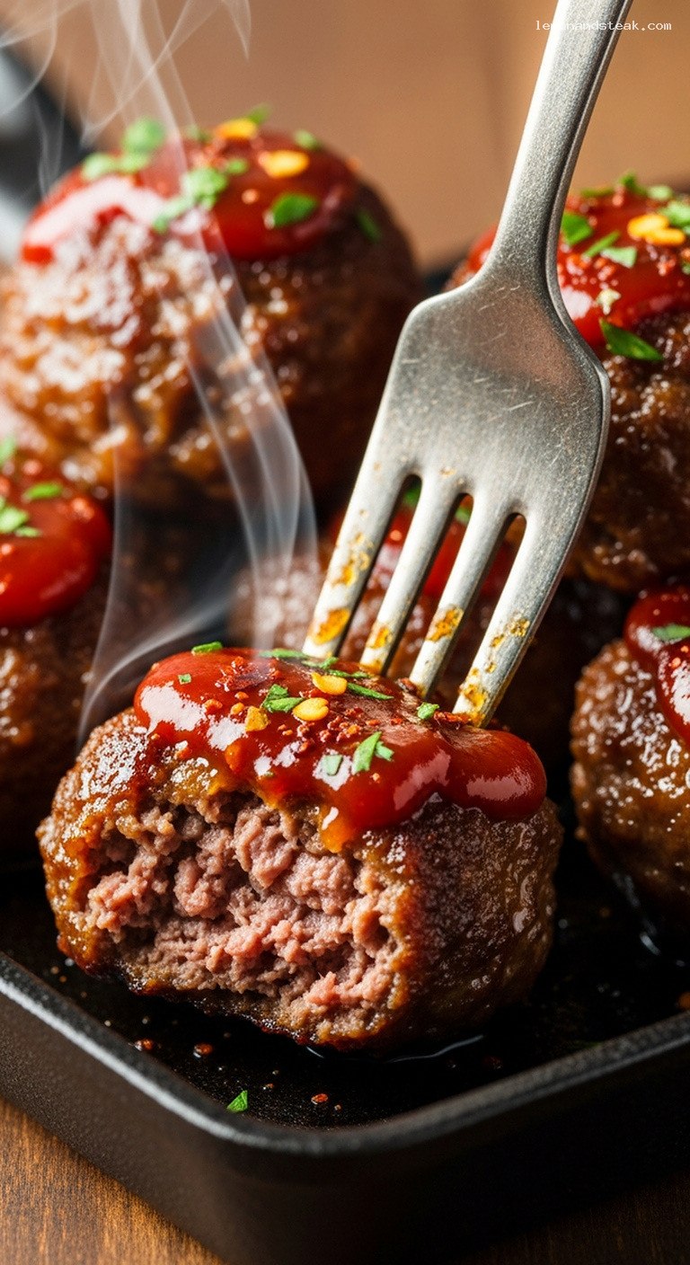 Skillet-Browned Mini Meatballs with Tangy Glaze – Closeup
