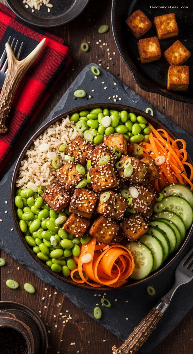 Skillet-Browned Sesame Garlic Tofu Snack Bowl