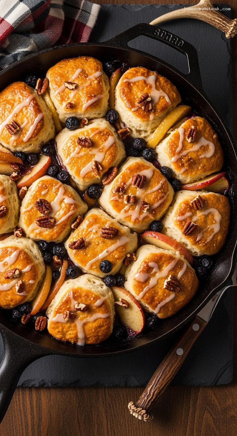 Skillet Maple Brown Sugar Breakfast Biscuit Bake with Fruit