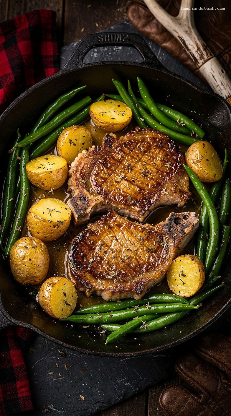 Skillet Pork Chops with Green Beans and Potatoes