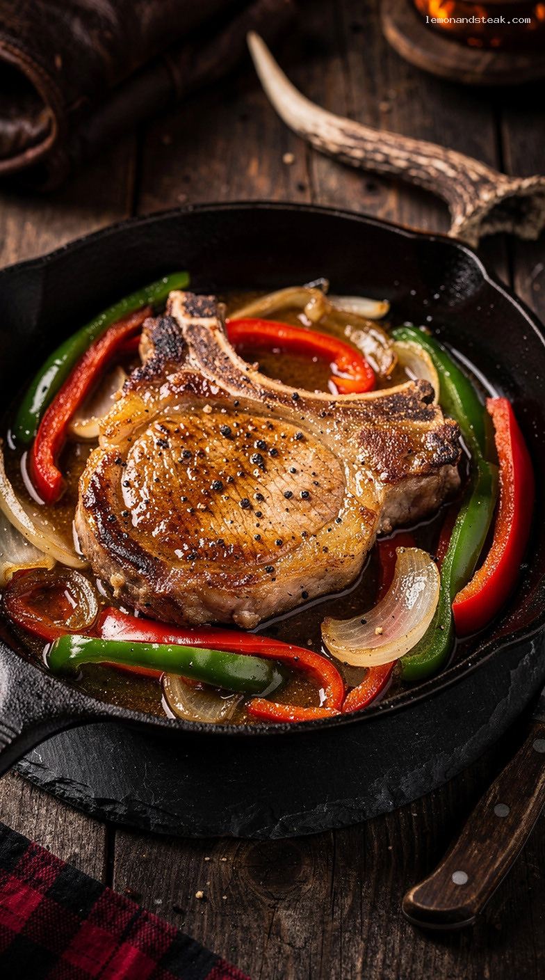 Skillet Pork Chops with Peppers, Onions, and Brown Gravy