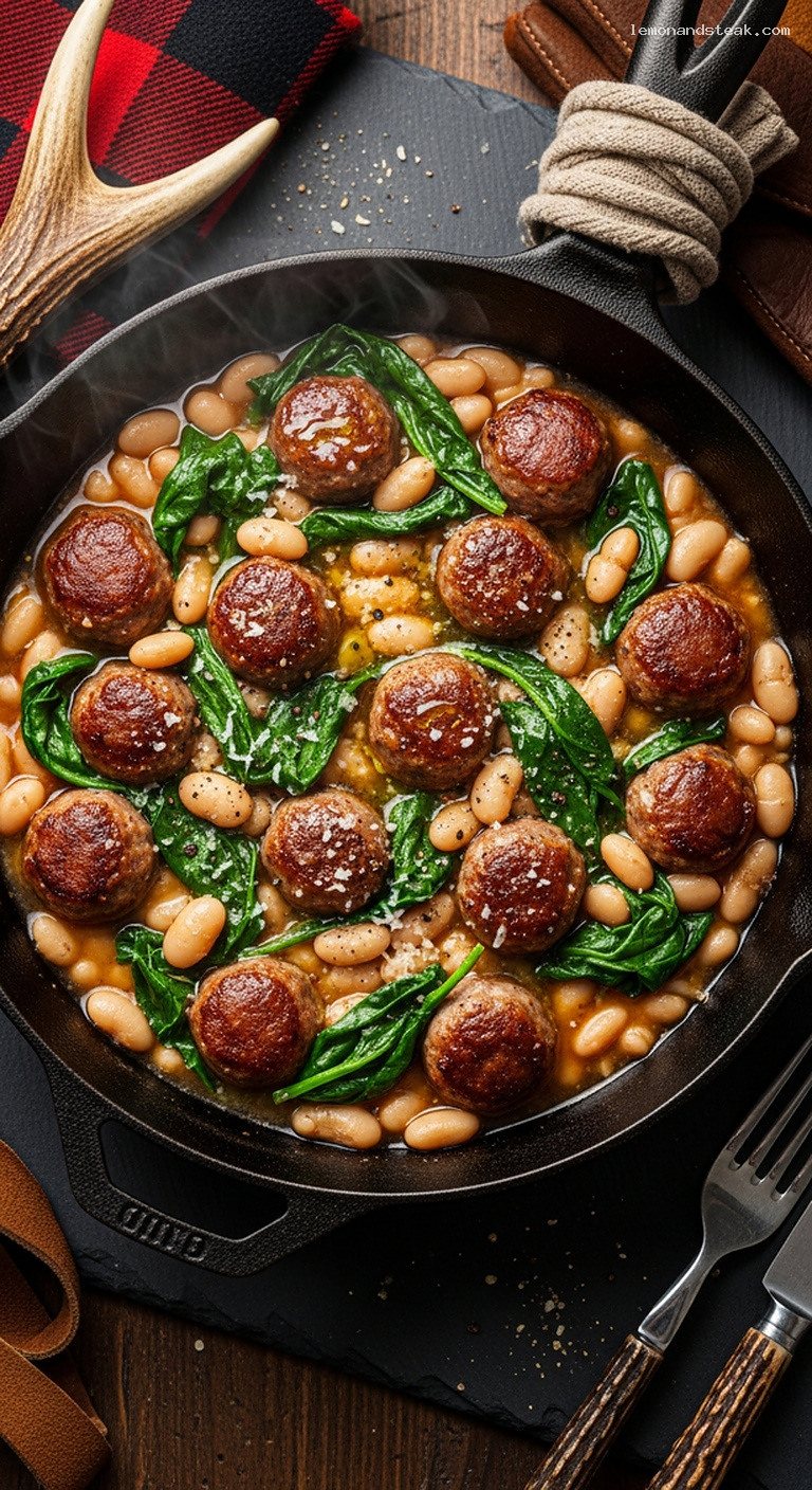 Skillet Sausage, White Bean, and Spinach Toss with Garlic