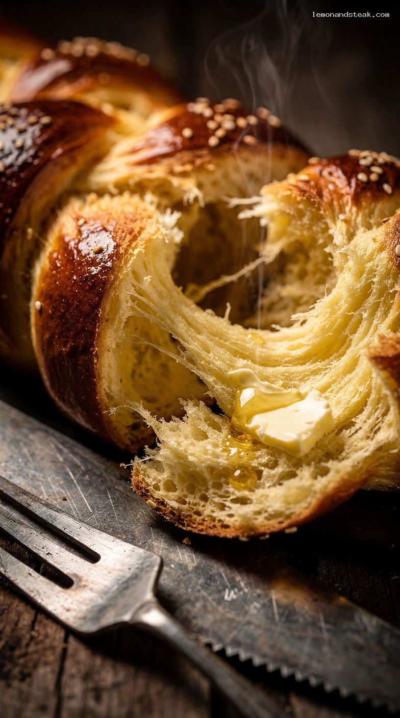 Slightly Sweet Braided Challah Egg Bread Recipe – Closeup