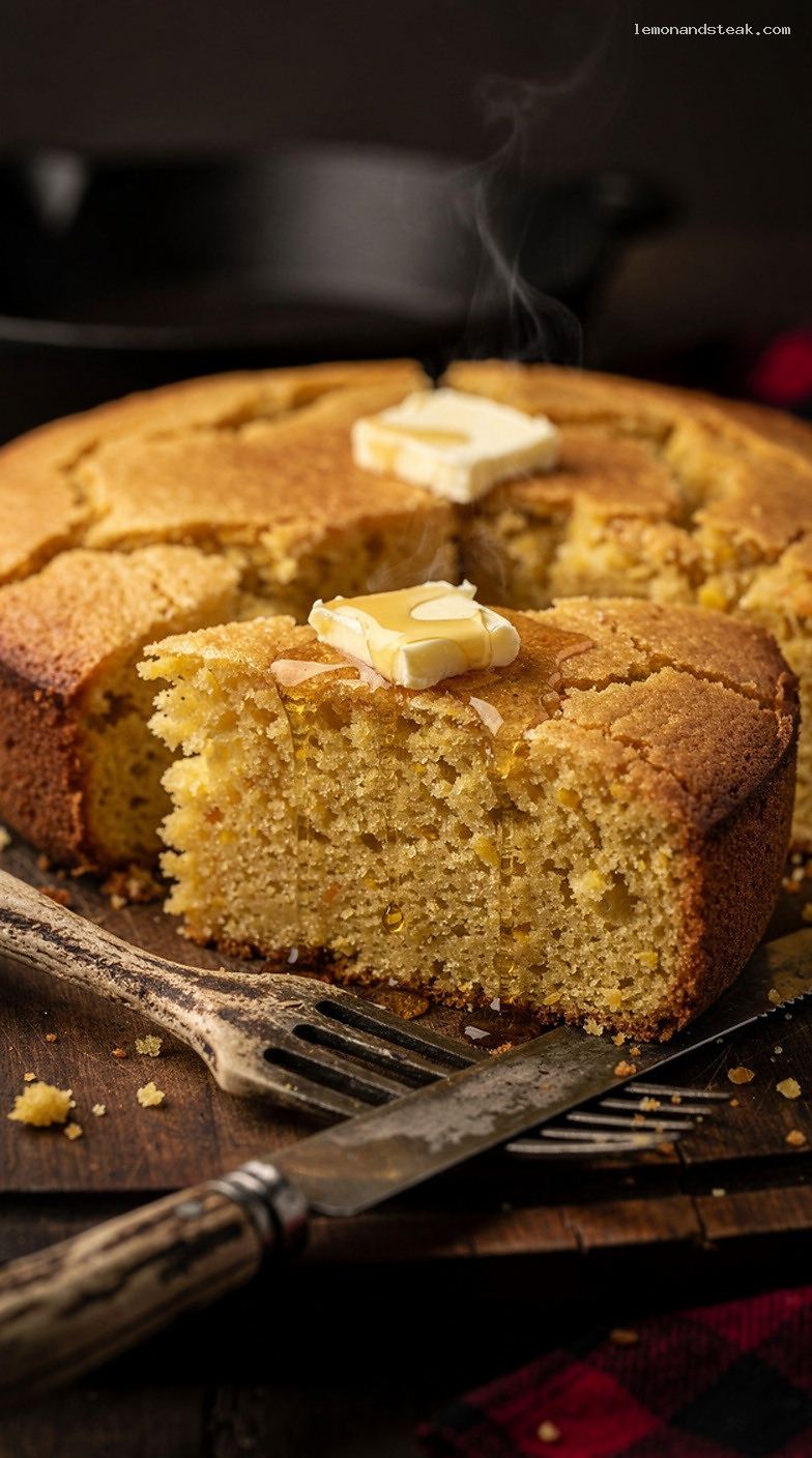 Slightly Sweet Buttermilk Cornbread Loaf Recipe – Closeup