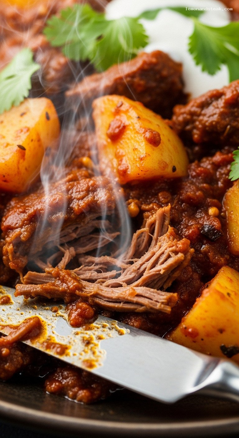 Slow-Braised Spicy Beef and Potato Curry – Closeup