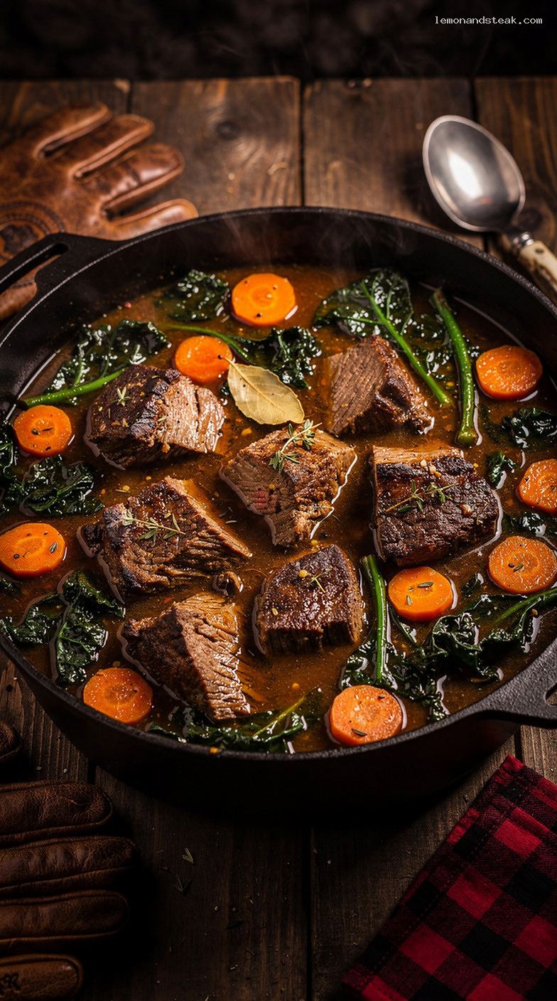 Slow-Cooked Beef and Kale Stew with Herbs and Carrots