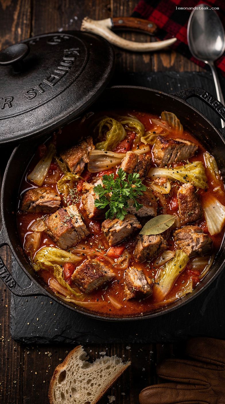 Slow-Cooked Pork Shoulder and Cabbage Tomato Stew