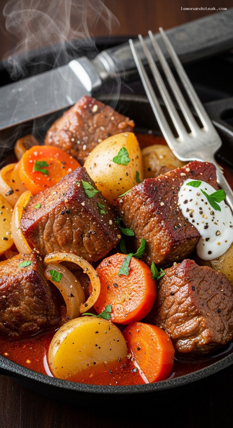 Slow Cooker Pork and Potato Stew with Paprika – Closeup