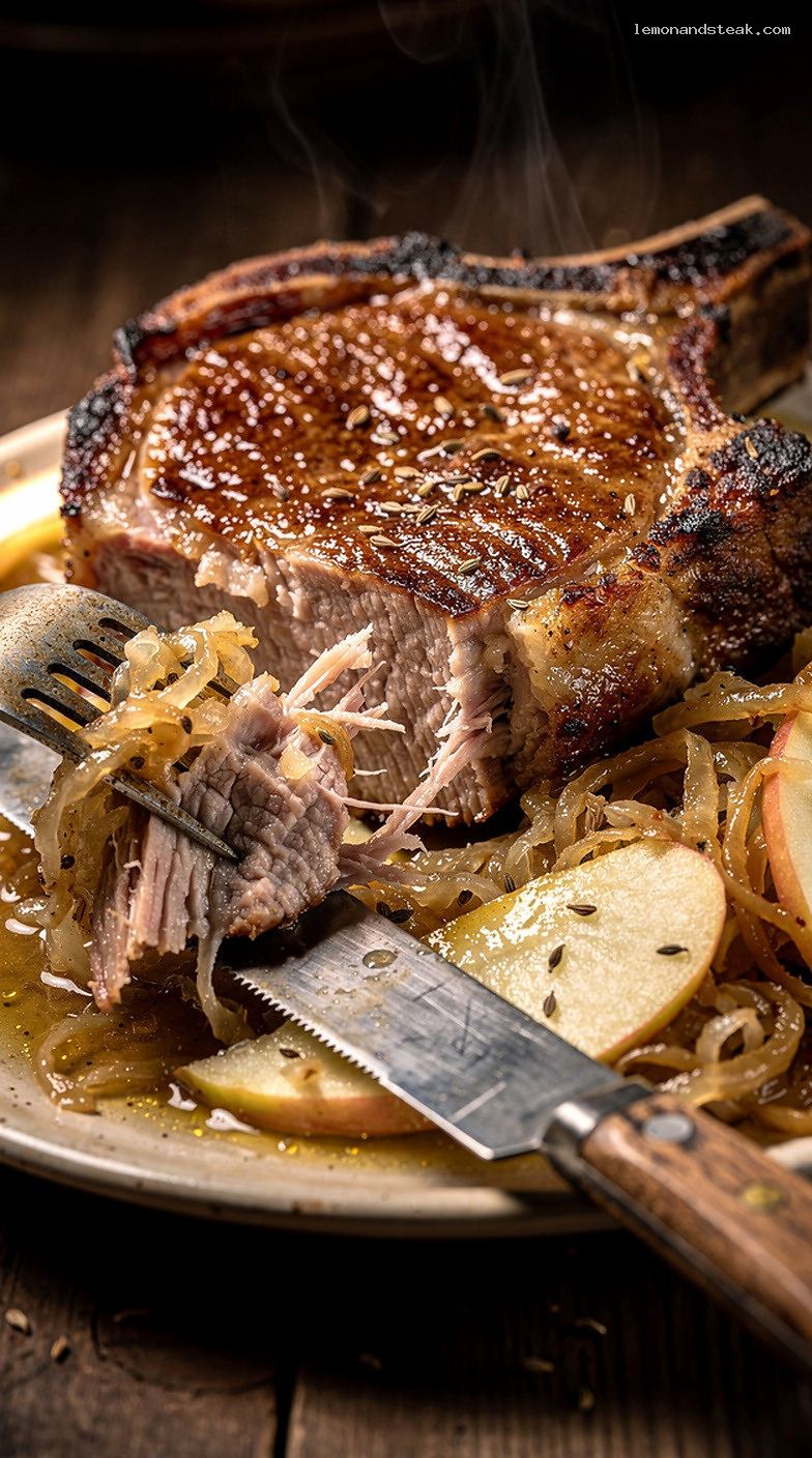 Slow Cooker Pork Chops with Sauerkraut and Onions – Closeup