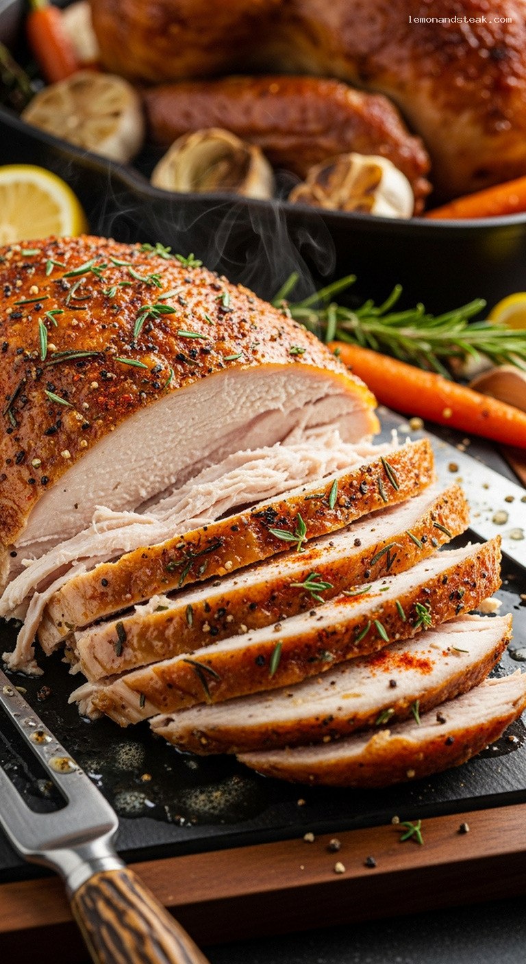 Slow-Roasted Herb Butter Turkey With Crispy Skin – Closeup