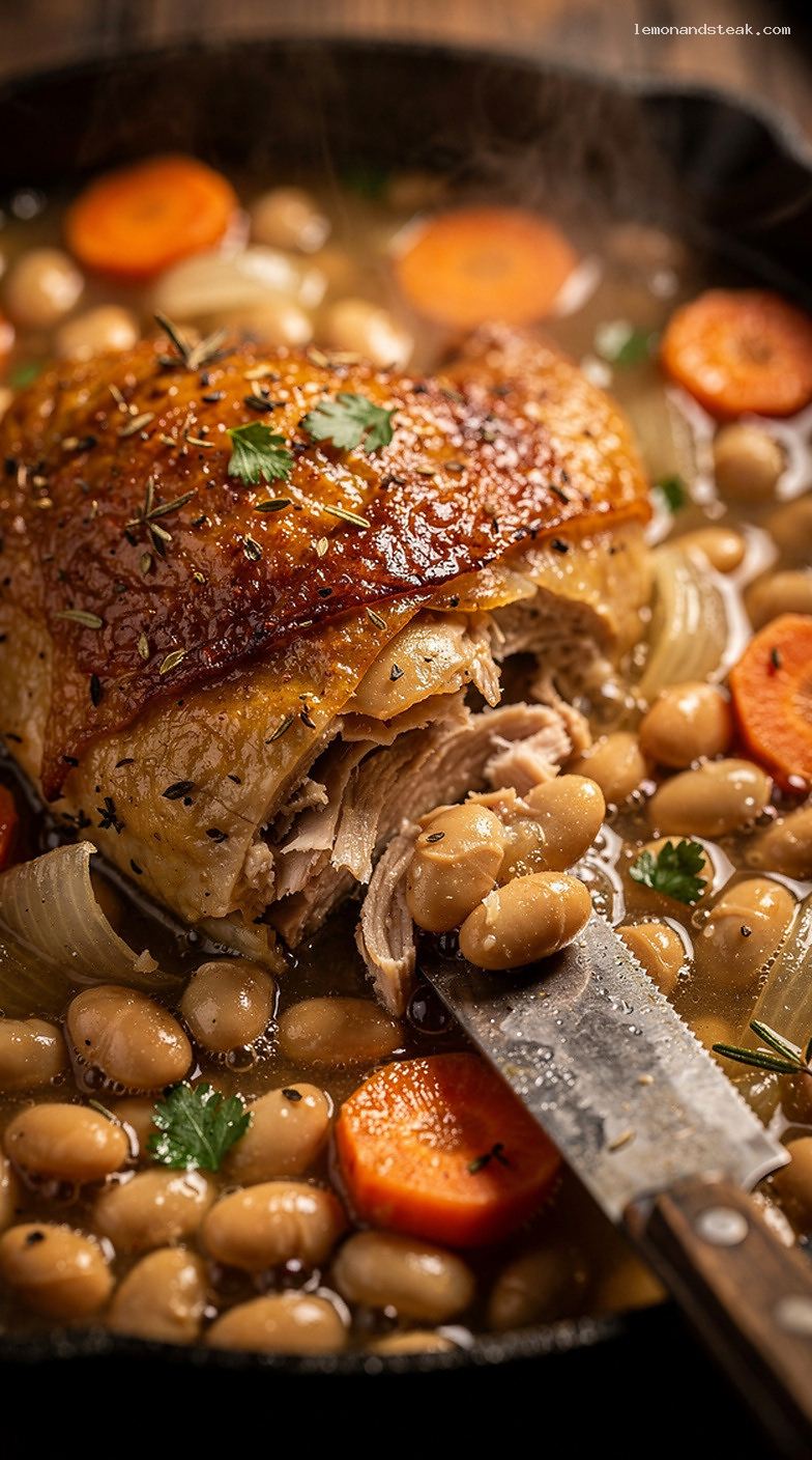 Slow-Simmered Chicken and Navy Bean Stew – Closeup
