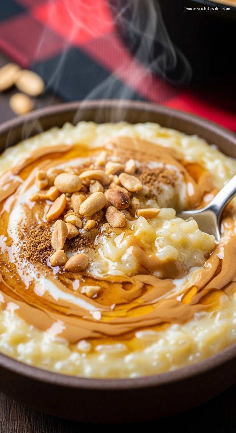 Slow-Simmered Peanut Butter Cardamom Rice Pudding – Closeup