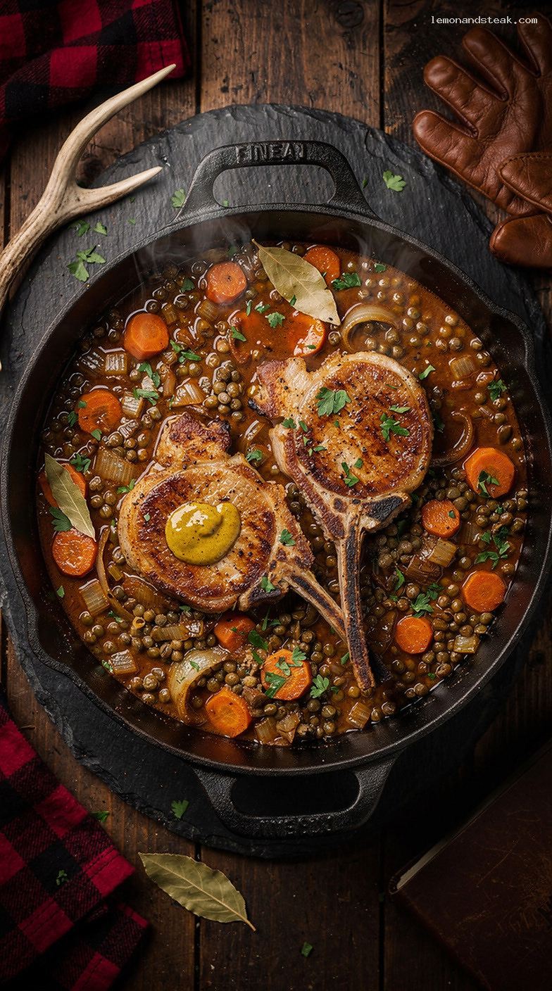 Slow-Simmered Pork Chops With Lentils and Vegetables