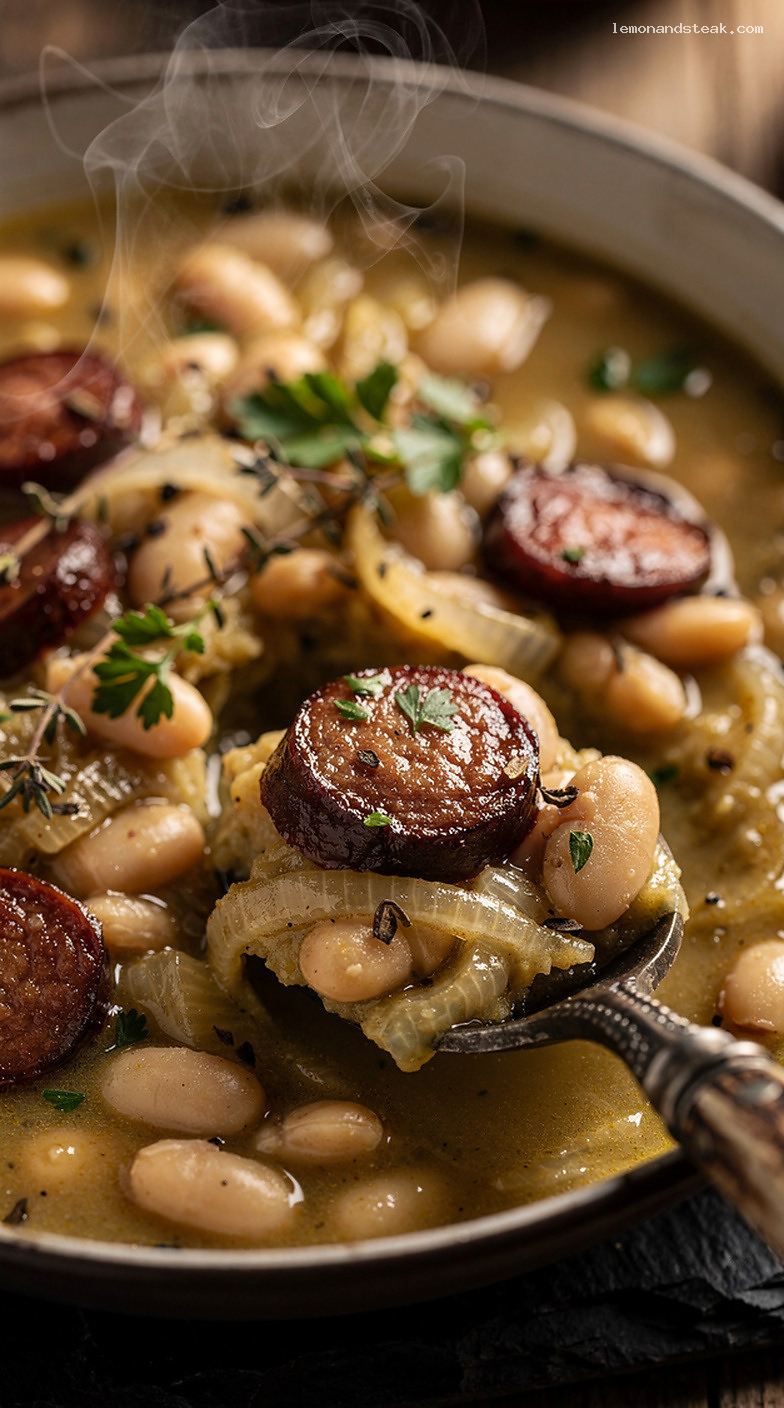 Smoked Sausage and White Bean Stew – Closeup