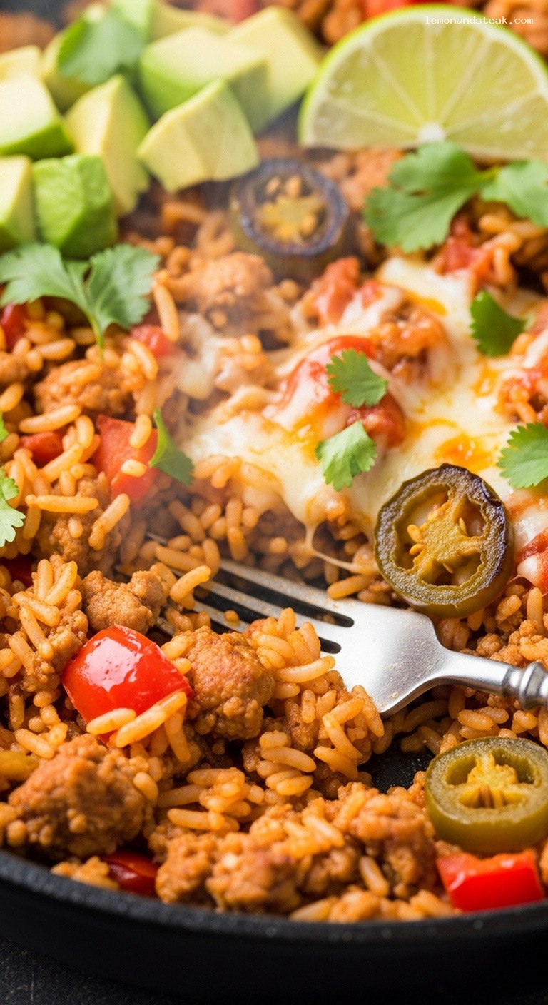 Smoky Ancho Turkey and Rice Skillet – Closeup