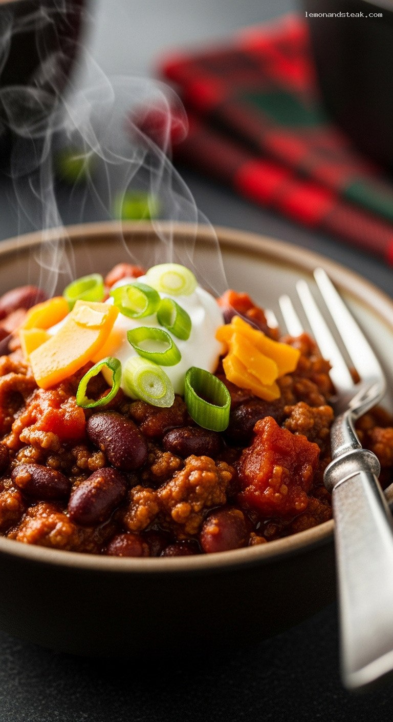 Smoky Cast-Iron Beef and Bean Chili – Closeup