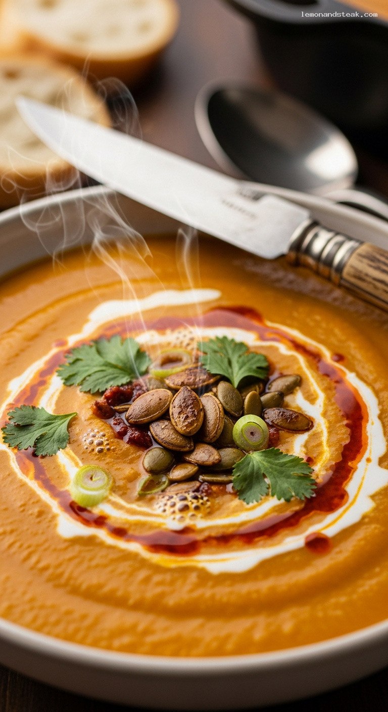 Smoky Chipotle Pumpkin Soup for Cozy Autumn Nights – Closeup