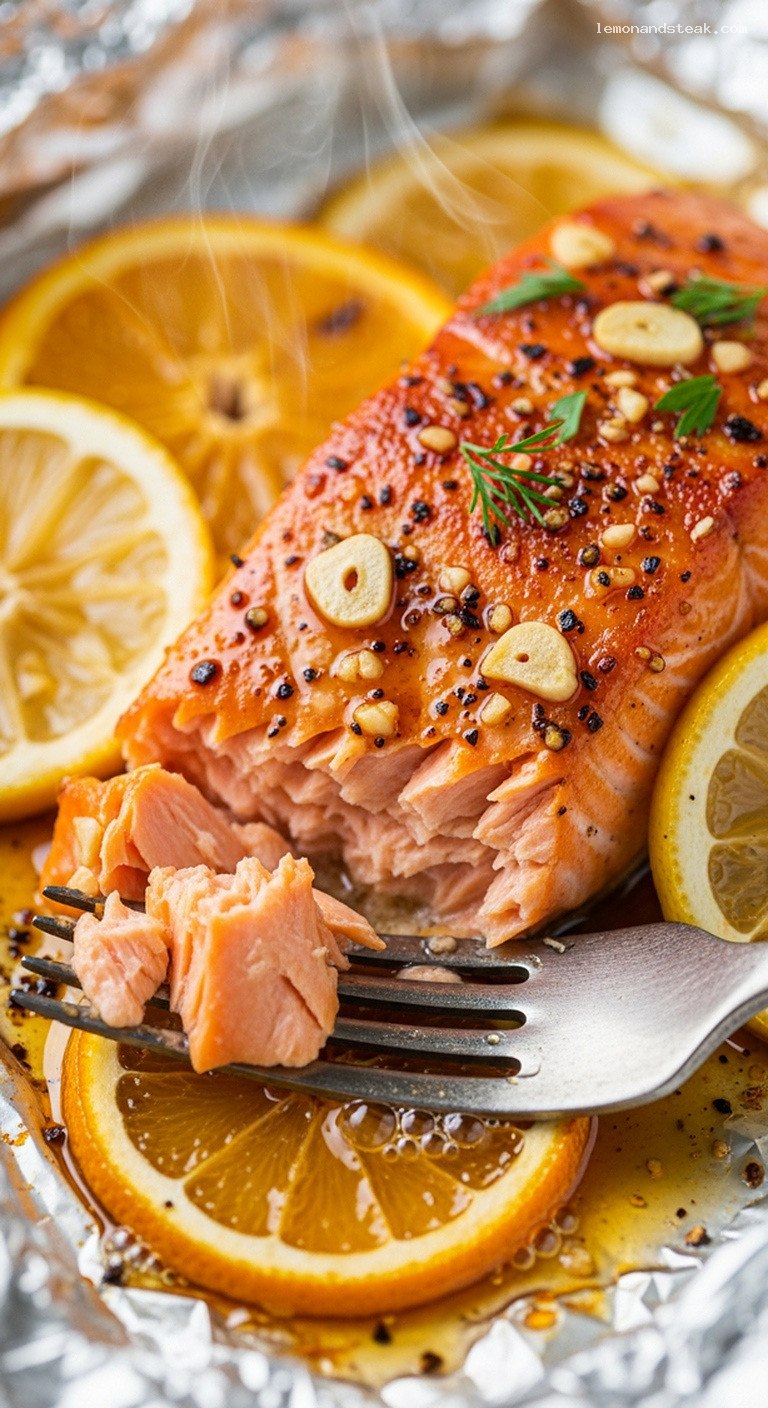 Smoky Foil-Grilled Maple Citrus Salmon Fillets – Closeup