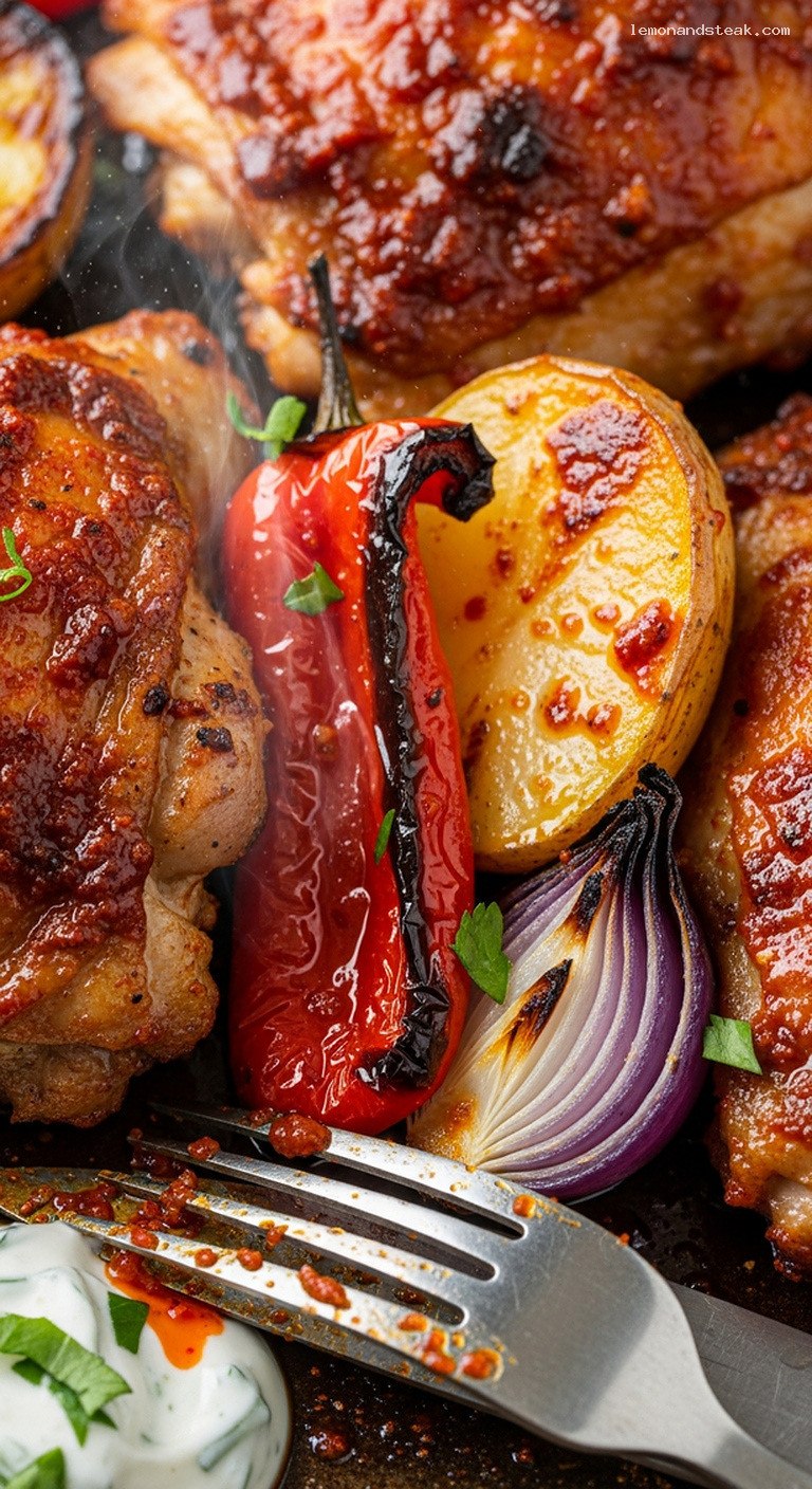 Smoky Harissa Sheet Pan Chicken and Vegetables – Closeup