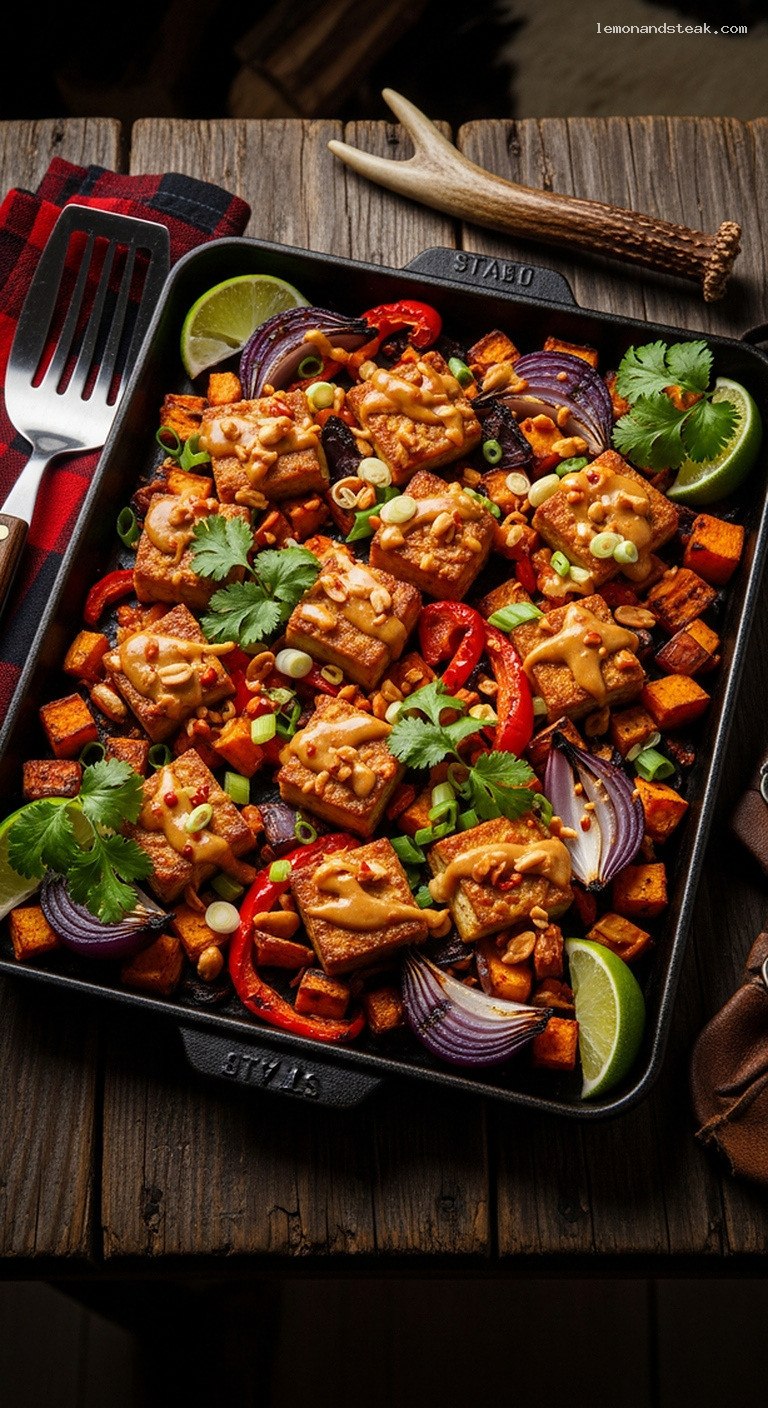Smoky Peanut Butter Tofu and Sweet Potato Sheet Pan