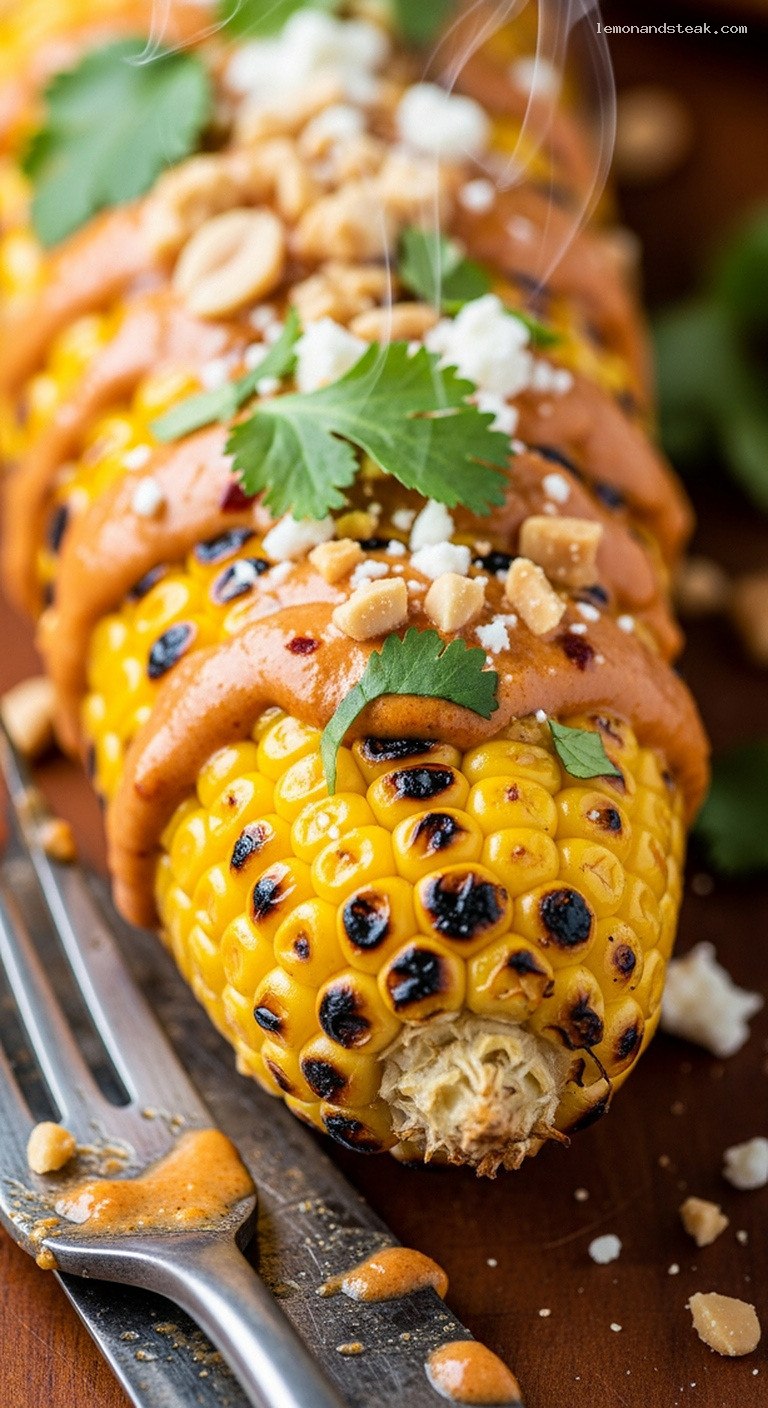 Smoky Peanut Chipotle Grilled Corn on the Cob – Closeup