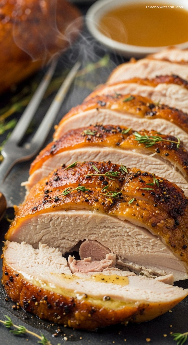 Smoky Roasted Garlic and Thyme Butter-Rubbed Turkey – Closeup