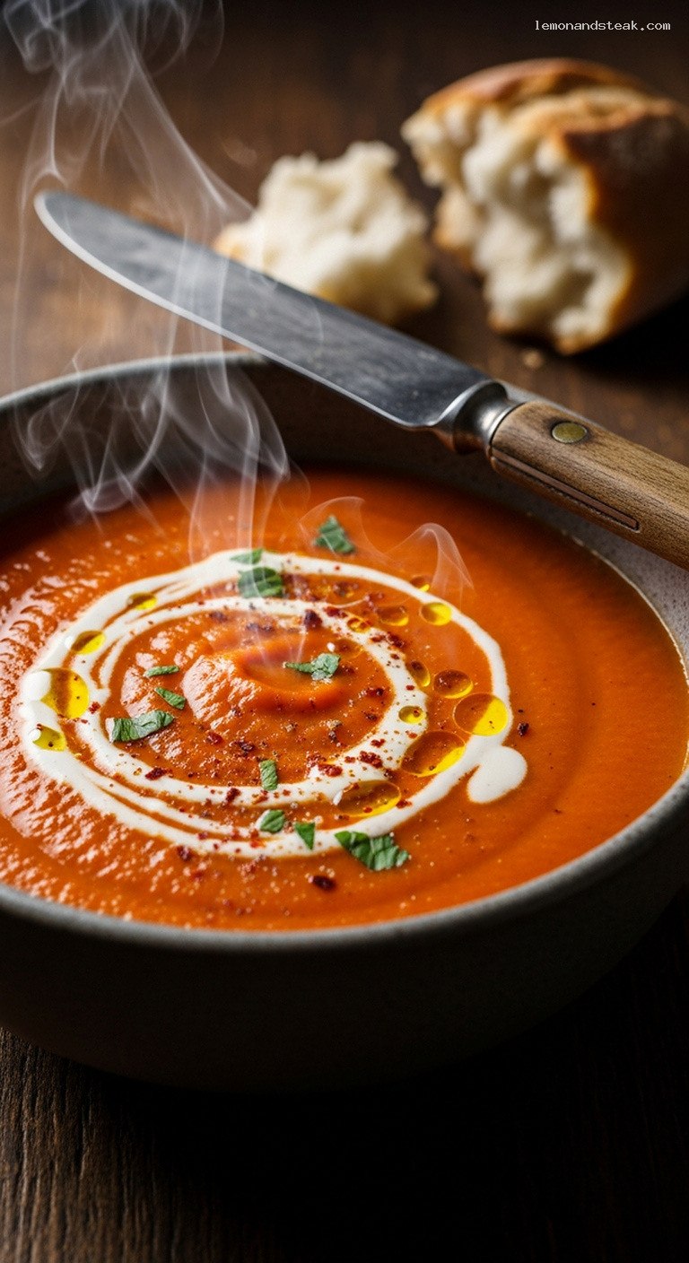 Smoky Roasted Red Pepper and Paprika Soup – Closeup