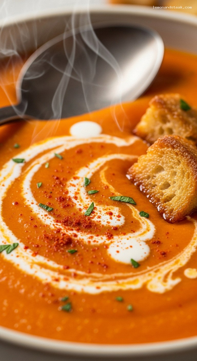 Smoky Roasted Red Pepper and Potato Soup – Closeup