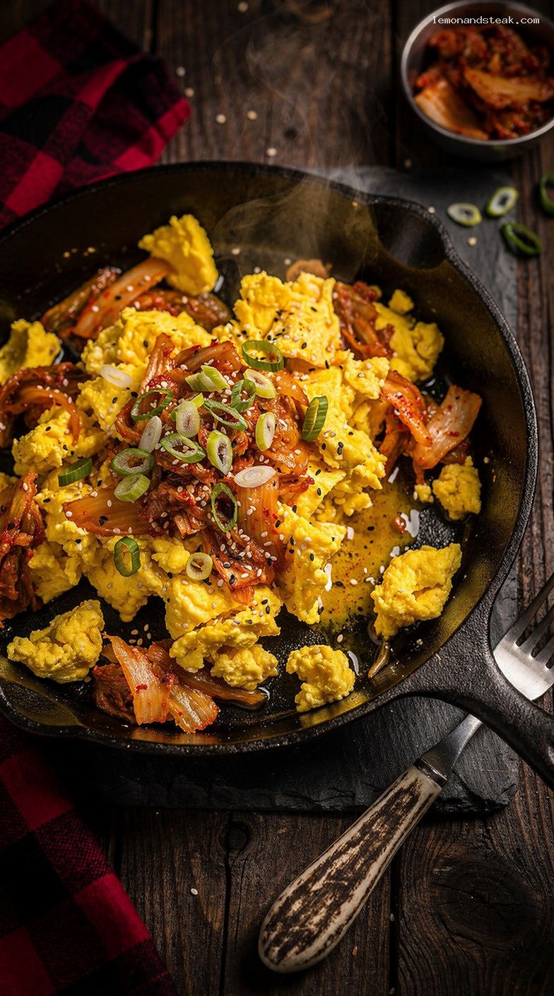 Soft Scrambled Eggs with Sautéed Kimchi