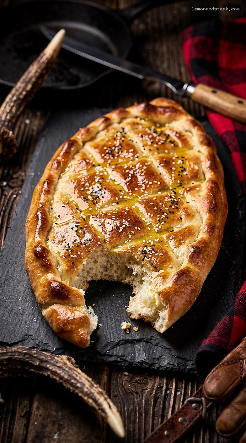 Soft Turkish Pide Bread With Olive Oil and Sesame Seeds