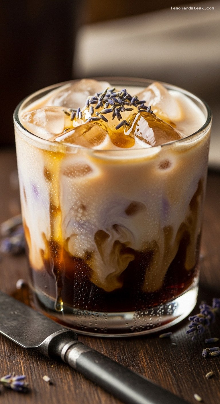 Soothing Lavender Honey Iced Latte – Closeup