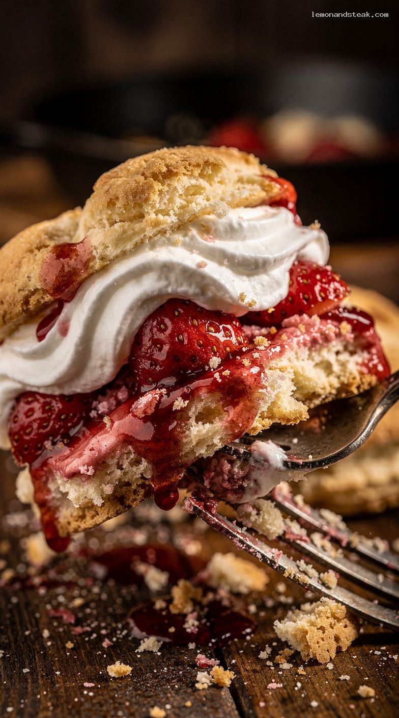 Southern Buttermilk Biscuit Shortcake with Strawberries and Cream – Closeup