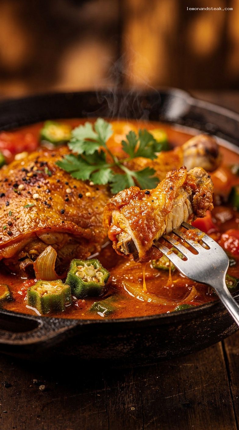 Southern Chicken, Okra, and Tomato Stew – Closeup