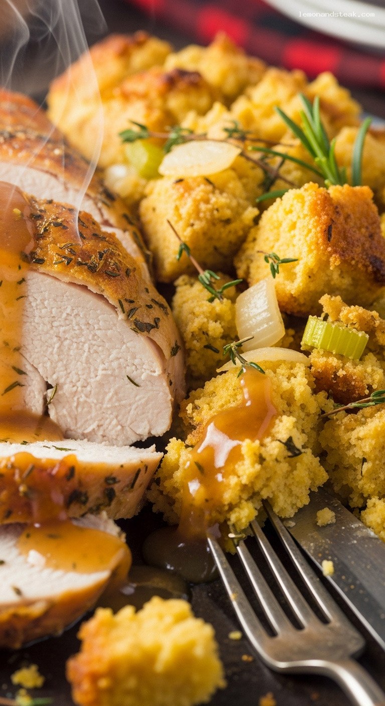 Southern-Style Turkey with Rosemary Cornbread Stuffing – Closeup