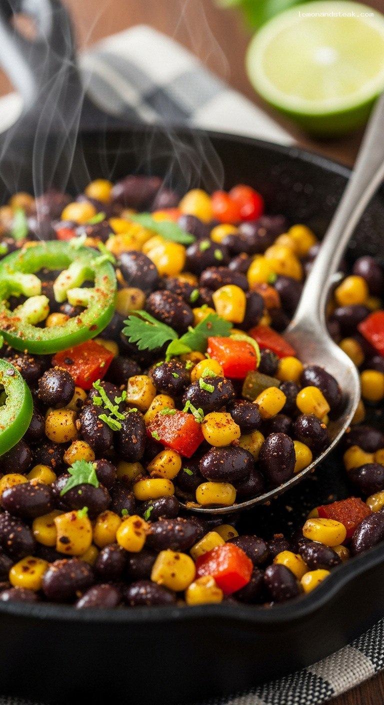 Southwest Bean and Corn Skillet with Lime and Cilantro – Closeup