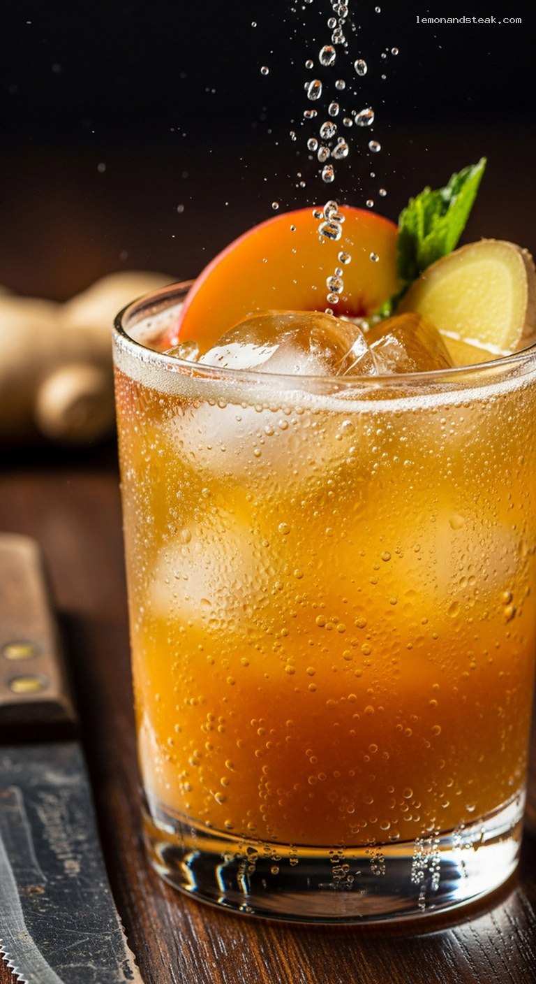 Sparkling Peach Ginger Iced Tea Refresher – Closeup