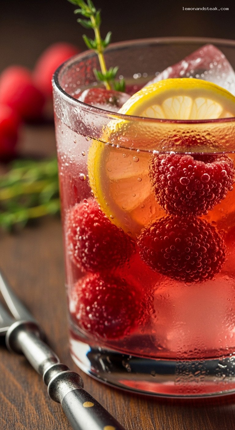 Sparkling Raspberry Lemon Thyme Cooler – Closeup