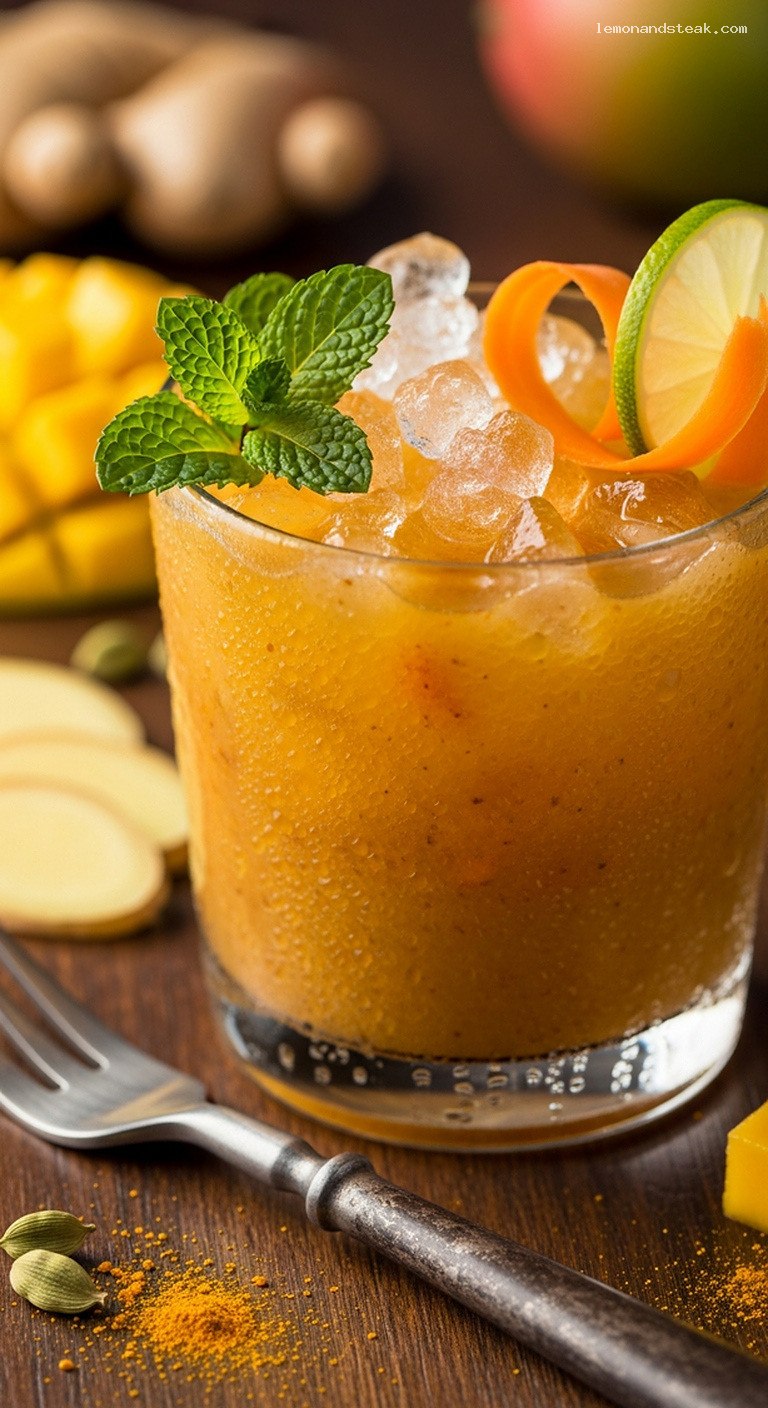 Spiced Mango Carrot Cooler With Ginger and Citrus – Closeup