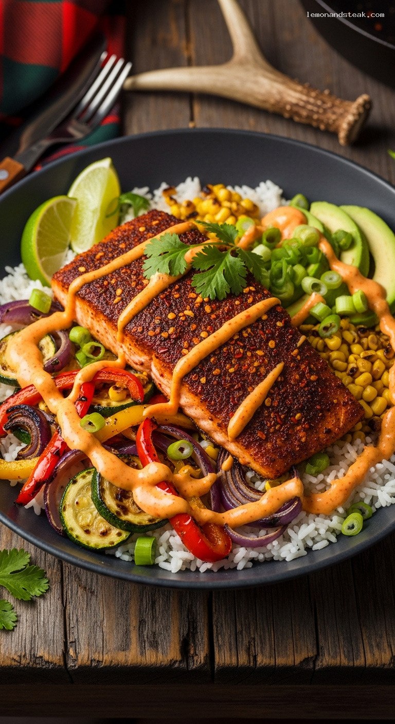 Spicy Blackened Cajun Salmon Bowls With Chili Yogurt