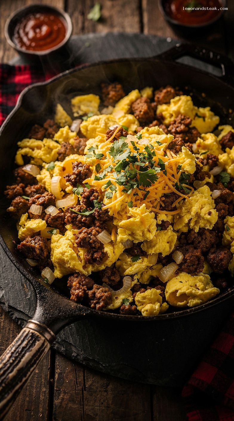 Spicy Chorizo and Egg Breakfast Scramble with Onions