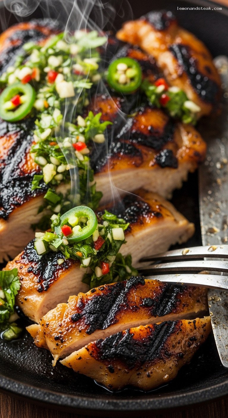 Spicy Cilantro Chimichurri Grilled Chicken – Closeup
