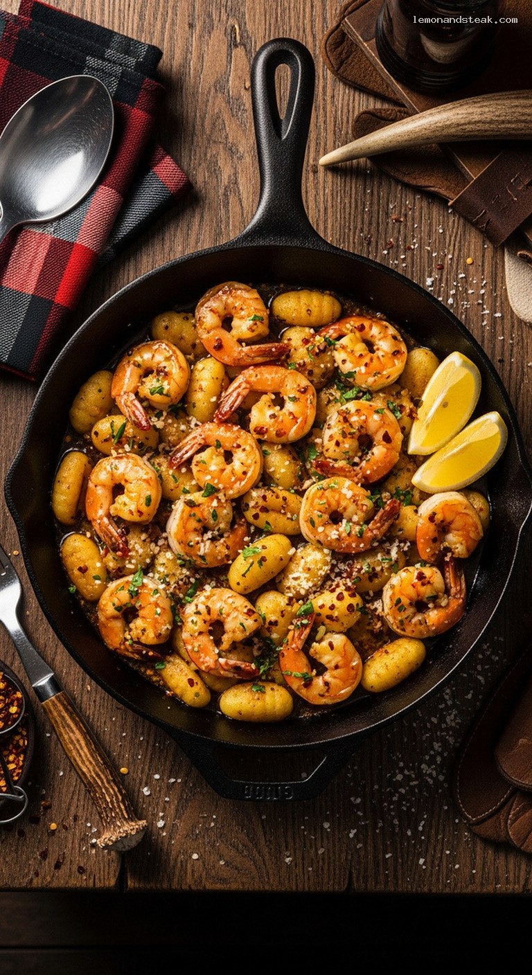 Spicy Garlic Butter Shrimp and Gnocchi Skillet