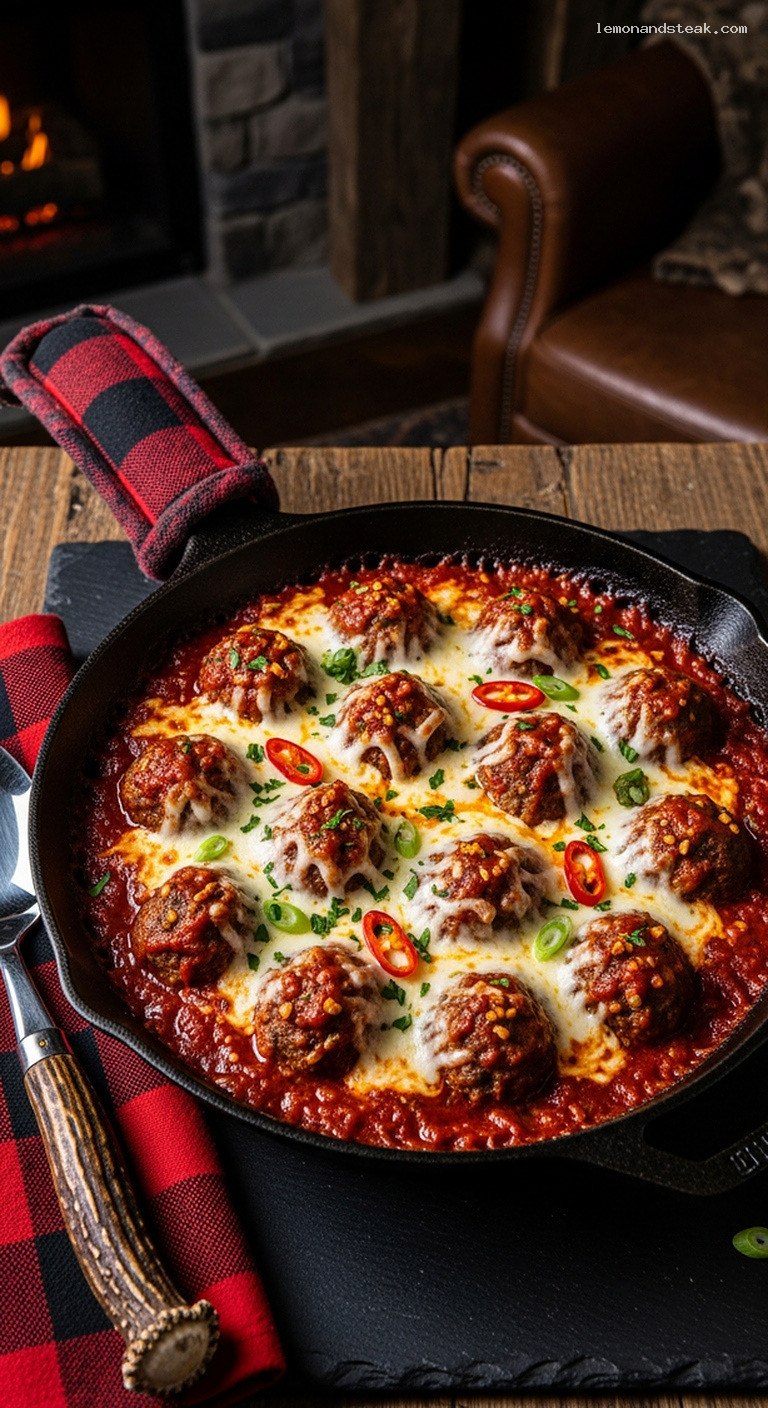 Spicy Garlic Sriracha Meatball Bake with Mozzarella