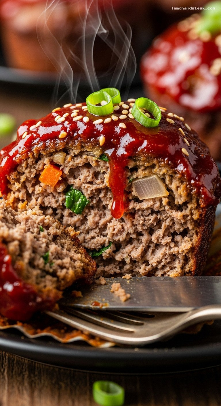 Spicy Gochujang Meatloaf Muffins With Sweet Chili Glaze – Closeup