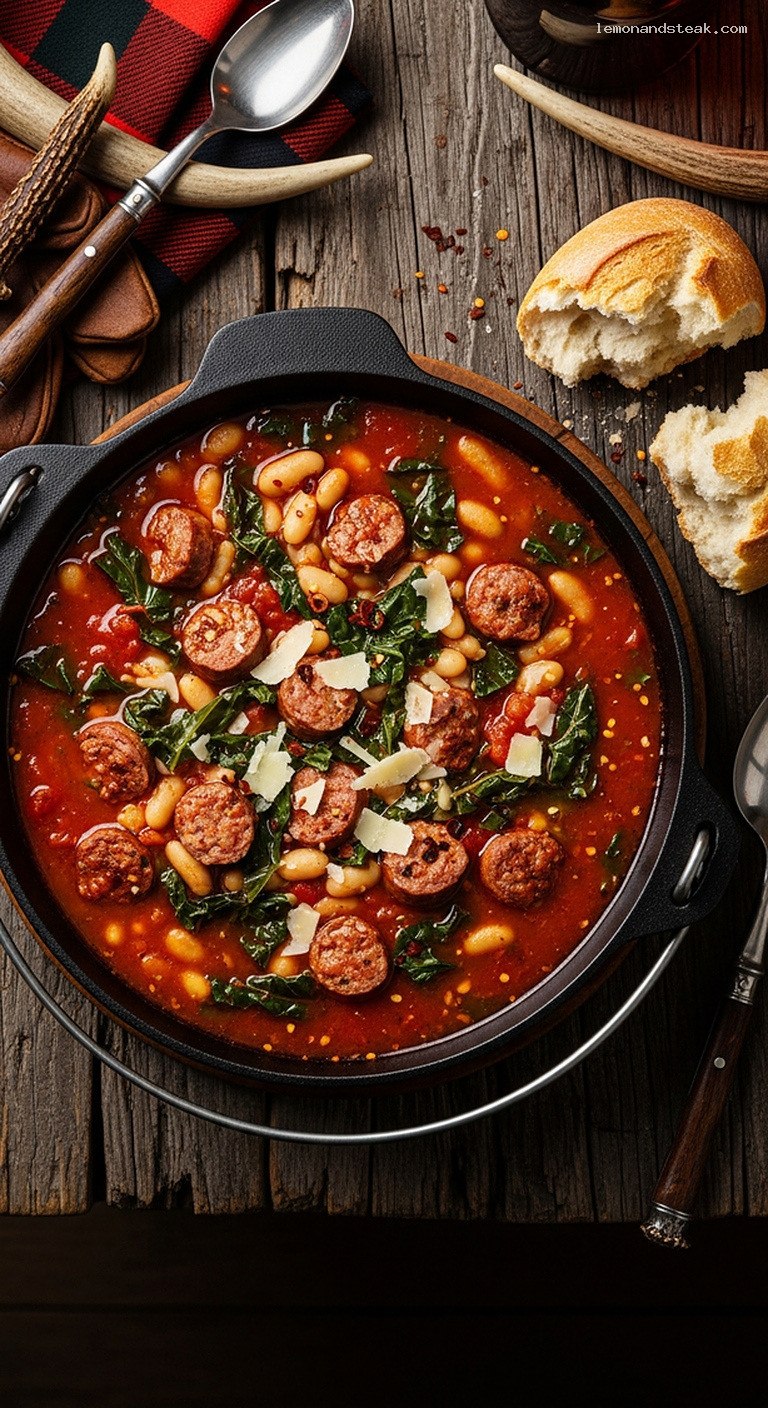 Spicy Italian Sausage and White Bean Soup with Greens