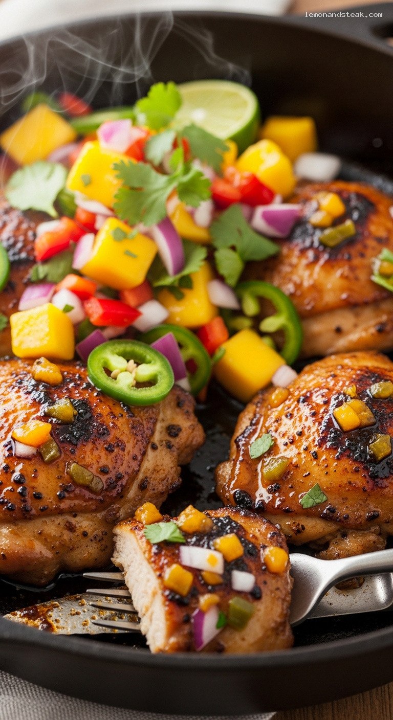 Spicy Mango Jalapeño Salsa Chicken Skillet – Closeup