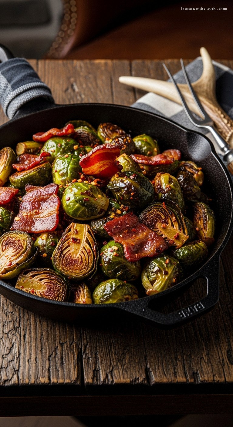 Spicy Maple Chili Roasted Brussels Sprouts With Bacon