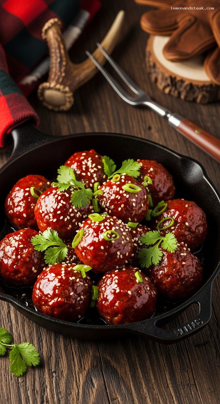 Spicy Maple Sriracha Glazed Meatballs with Fresh Herbs