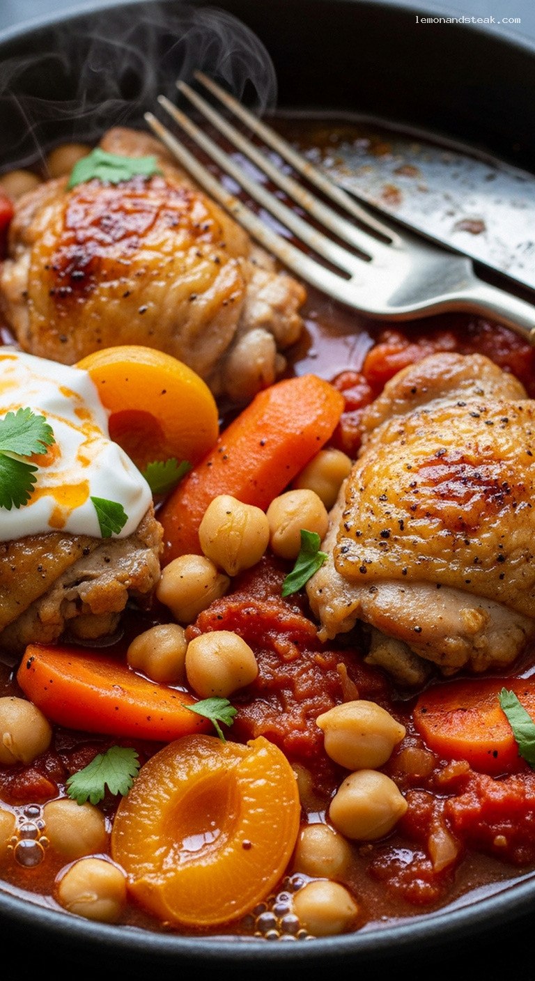 Spicy Moroccan Chickpea and Chicken Harissa Stew – Closeup